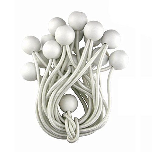 MTB 6 Inch Bungee Cord with Balls Canopy Tarp Tie Straps White Color Pack of 25