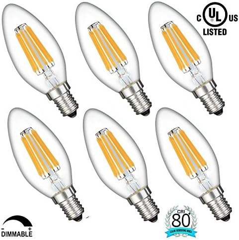 E12 LED Bulb Dimmable, Augeek LED Candelabra Bulb 60W Equivalent(6W) Warm/Soft White 2700K Chandelier B11 LED Light Bulb for Home, 360 Degree Beam Angle, UL Listed (6 Pack)