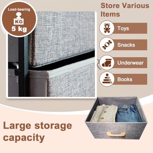 Fabric Storage Drawer, 4 Tiers Storage Bins Dresser Tower Drawer Unit | Steel Frame Storage Cabinet Wooden Top Closet Organizer for Clothes Snacks Toys Book Bedroom Entryway Office 38x29x94cm