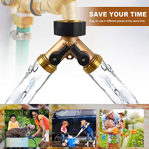 OneBom Hose Splitter 3/4 Inch, Solid Brass Pipe Connector,Garden Hose Distributor Heavy Duty (2 Way)