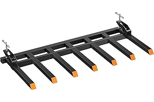 TackView Clamp-On Debris Forks 7-Tine 5500 lb, Universal 70"/72" Tractor Bucket Fit, L-Screw Dual-Nut Lock, Heavy-Duty Skid-S