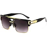 Dollger Square Sunglasses for Men Classic Oversized Sun Glasses Retro Semi Rimless Gold Alloy Frame UV400