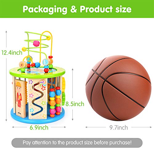 Victostar Activity Cube, 10 in 1 Bead Maze Multipurpose Educational Toy Wood Shape Color Sorter for Kids