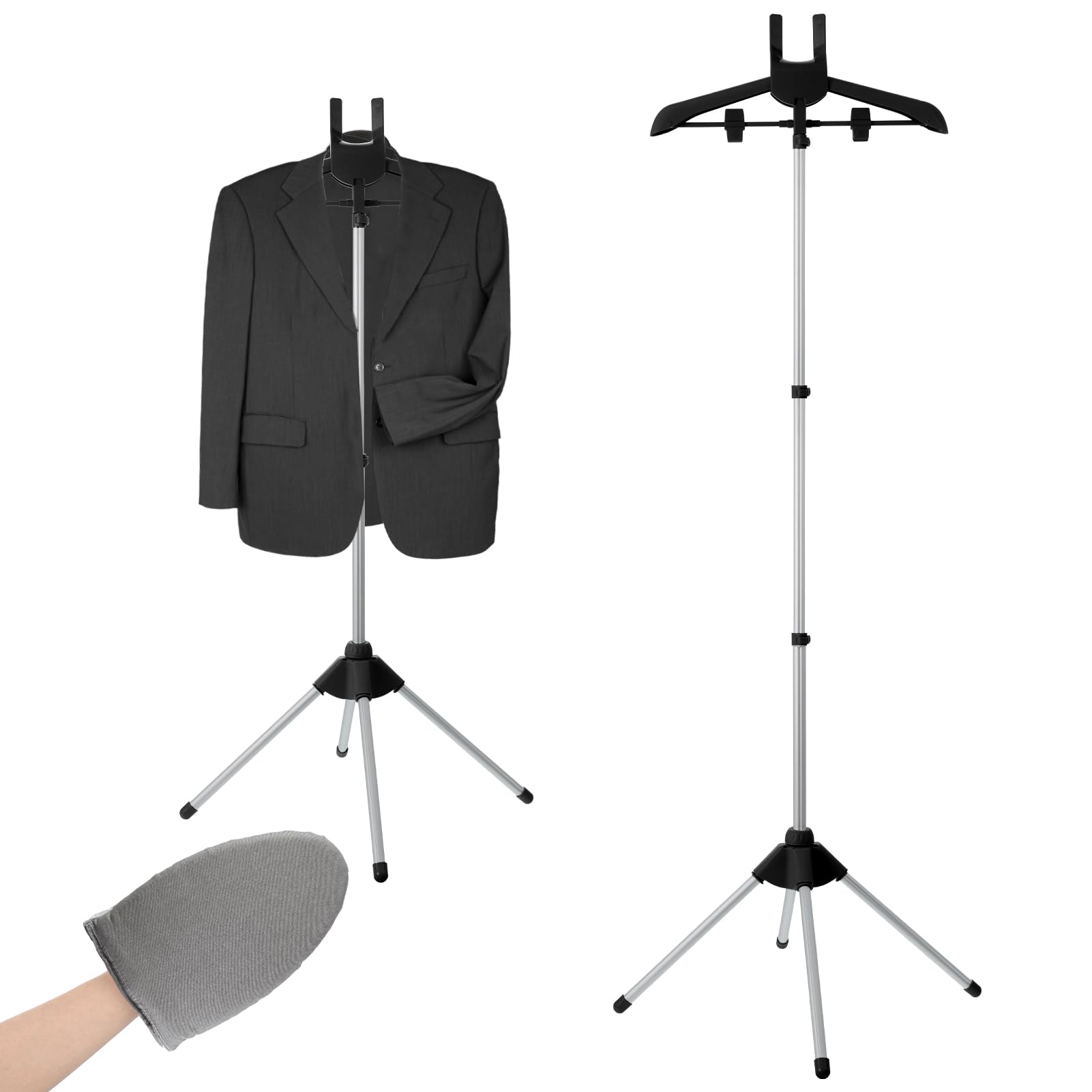 Garment Steamer Rack & Garment Ironing Glove for Clothes,Adjustable Steamer Stand for Clothes,Adjustable Garment Hanger Standing,Foldable Iron stand with Ironing Glove for Steaming Clothes(32-63 Inch)