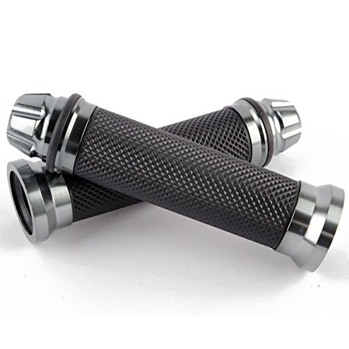 E-Bro Aluminum Motorcycle Handlebar Rubber Gel Hand Grips&Bar Ends Caps Plug (Grey) - Thumbnail 2