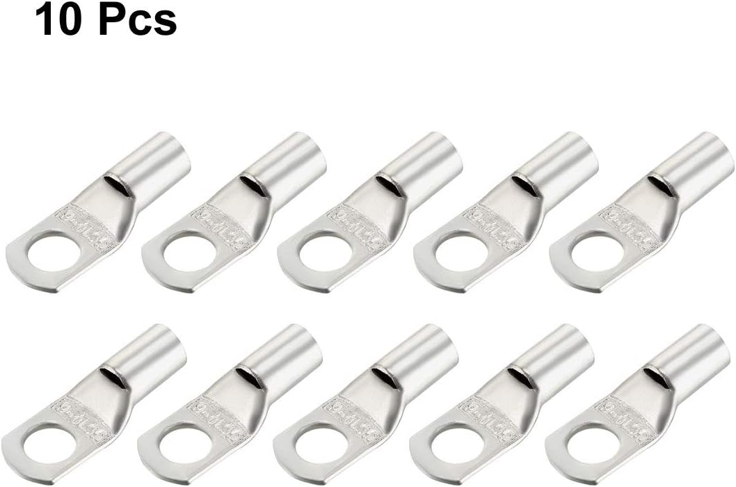 sourcing map Copper Wire Lugs,10AWG SC10-6,Bolt Hole,Battery Cable Ends Eyelets Crimp Tubular Ring Terminals Connectors Silver Tone 10Pcs - Image 5