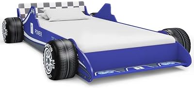 vidaXL Children's Race Car Bed Frame - Blue, 90x200 cm, Safety Rails