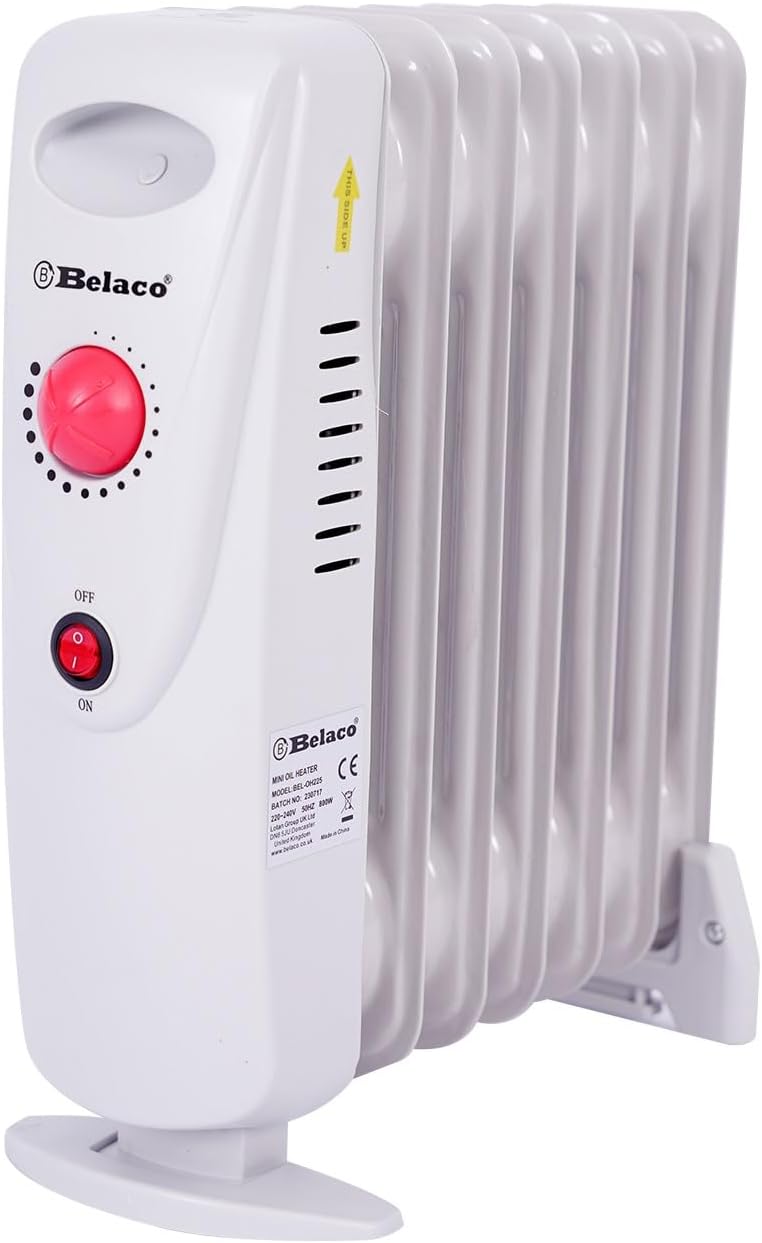 Belaco 800W Mini Oil Filled Radiator Portable 7 Fin Electric Heater Quiet