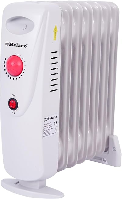 Belaco 800W Mini Oil Filled Radiator Portable 7 Fin Electric Heater Quiet