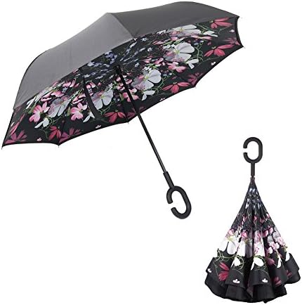Unique Inverted Drip Free Vehicle Reflective Strip Safety Car Umbrella - Anti-uv Sun And Rain Umbrellas - Auto-close (Beauty-Flower)