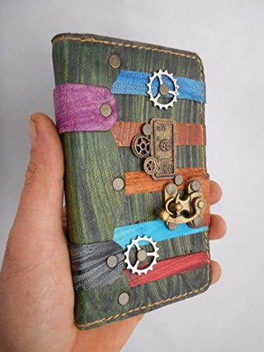 steampunk galaxy note case.Samsung Galaxy Note 3 Handmade Leather Case / Galaxy Note 3 Cover with steampunk clock and gear wheel pendant ,wallet phone case,galaxy note 3 sleeve