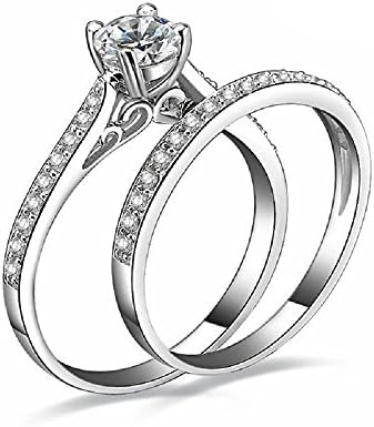 925 Sterling Silver Cubic Zirconia Anniversary Bridal Wedding Band Engagement Ring Set