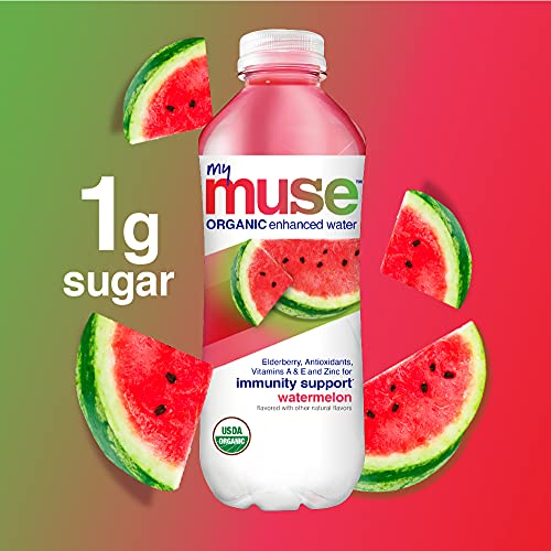 MyMuse Organic Enhanced Flavored Water, Watermelon, 16.9oz Bottle (12