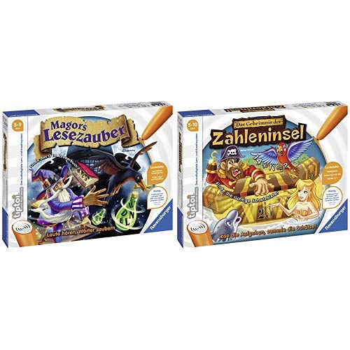 Ravensburger 00511 Tiptoi Spiel Magors Lesezauber & tiptoi Spiel "Das Geheimnis der Zahleninsel" - 00512 / Mathematik lernen in 4 Schwierigkeitsstufen: Spannendes Lernspiel für Kinder