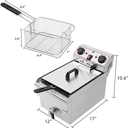 11.8L Electric Deep Fryer with basket Stainless Steel Electric Countertop Deep Fryer Basket French Fry Restaurant Home Kitchen, 110V/1500W Max (C-11.8L)