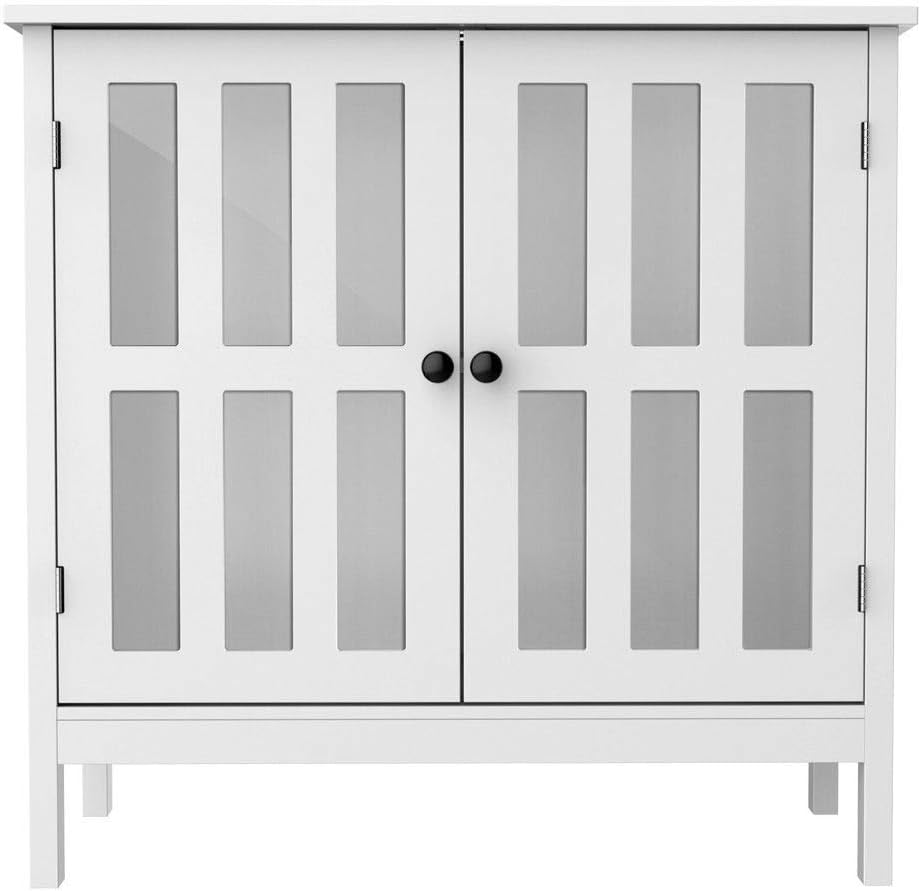 Seleq White MDF, Wood and Glass Buffet Cabinet Storage Cupboard