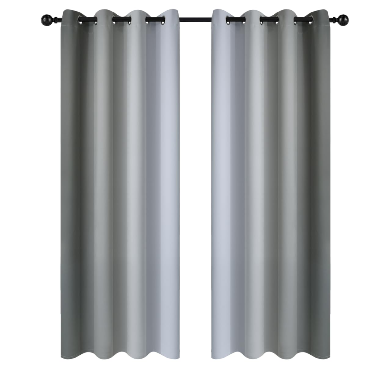 Yakamok Gray and Greyish White Thermal Insulated Grommet Blackout Light Blocking Window Drapes, Room Darkening Gradient Color Ombre Curtains for Bedroom (52W x 72L / 2 Panels, One Pair)