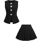 Milumia Women's 2 Piece Outfit Button Front Vest Blazer and Skirt Set Dressy Skirt Matching Set Business Causual Suit
