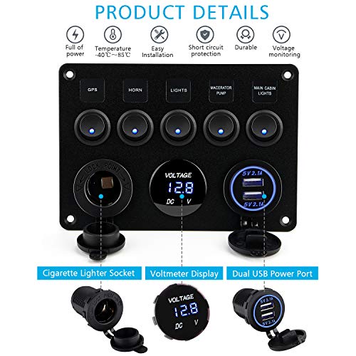 Kohree 4/5/6 Gang Marine Boat Rocker Switch Panel, 12V Waterproof RV