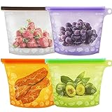 Reusable Silicone Food Bags Food Grade Food Storage Bags Lunch Sandwiches Bags for Vegetable, Fruit, Meat, Milk , Snack - FDA Approved Silicone Bags Ideal for Freeze Steam Heat Sous vide and Microwave