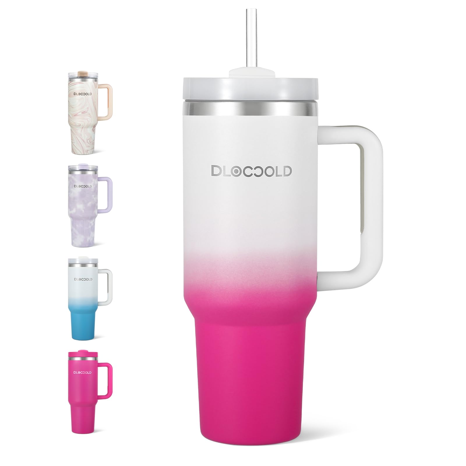 Photo 1 of ***(BROKEN LID)***DLOCCOLD 40 oz Stainless Steel Tumbler with Handle, Insulated Tumbler With Lid & Straw, Travel Mug Cup Holder Friendly, Reusable Large Tumbler for Water, Iced Tea or Coffee, Gift for Men Women