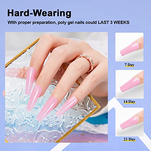 Poly Gel Nail Kit with UV Lamp, 10 Fall Colors Quick Nail Extension Gel Kit Easy Builder Gel with Rhinestone, Slip Solution, Complete Poly Gel Kits for DIY Manicure, Pink Nude Series
