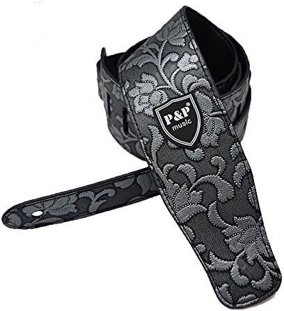 Guitar Strap Embossed Adjustable guitar strap PU Leather Electric Guitar Acoustic Guitar Folk Guitar Bass Strap Guitar Strap Acoustic for Girl and Boy Courmira (embossed grey)