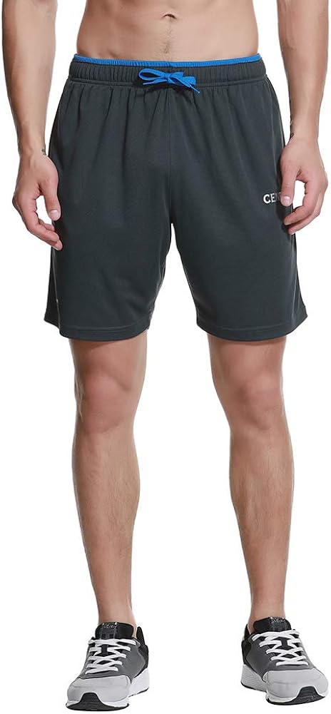 CENFOR Men's 7" Athletic Workout Shorts with Pockets Drawstring Quick Dry Breathable Active Training Shorts: Clothing