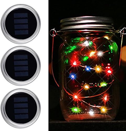Solar Mason Jar Lights Lids Rubikliss 3 Pack 10 LED Solar Fairy Lights Lids for Wedding Christmas Holiday Party Decorative Lighting Regular Mouth Jars (Multi-Color)