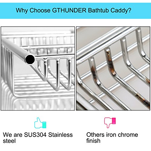 GTHUNDER Bath Tub Caddy Over Bathtub Tray Stainless Steel Racks Organizer with Extending Bars, Wine Glass and Universal Cup Holder, Book Rack (Update)