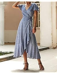 Vestido de verano para mujer, cuello en V, floral, boho, playa, dividido, maxi vestido