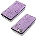 for iPhone 8 Plus Case,iPhone 7 Plus Case,JanCalm PU Leather Wallet Flip Case [Card/Cash Slots][Wrist Strap] Elephant/Flowers Pattern Women Girls Cover (Purple)