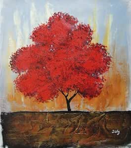 Árbol Rojo - Pintura al óleo Pintada a Mano sobre Lienzo artesanía