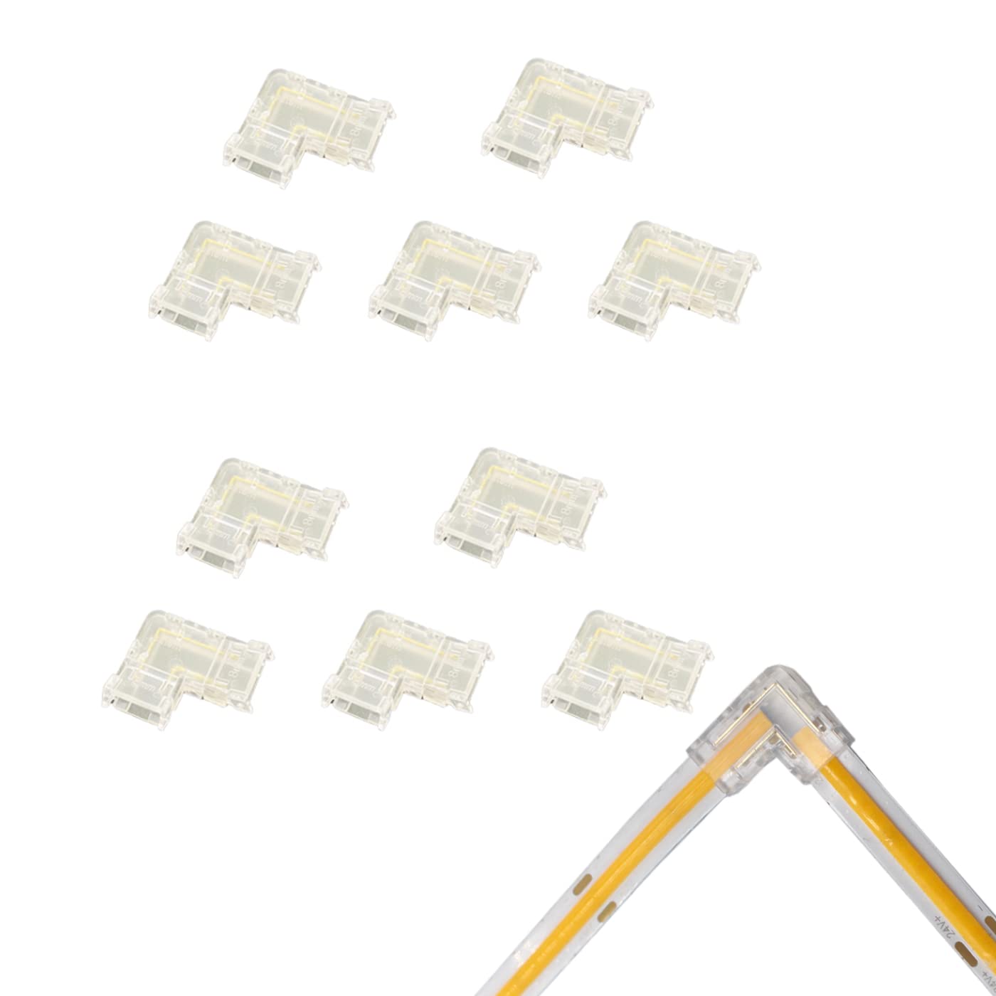 Boarda COB LED Strip Connectors, L Shape 90° Click Connector - 10pcs for 8mm COB LED Strip Lights — image 1