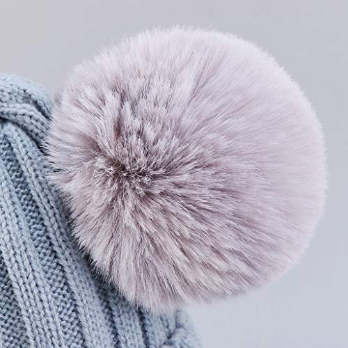 charmsamx Baby Winter Fall Warm Knit Hat Set Double Poms Pompom Hat Soft Wool Ball Hem Cap with Scarf for Baby Newborn Kids (Gray) - Thumbnail 4