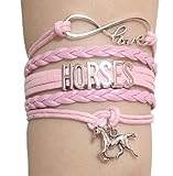 Elecro Buy Online Horses Leather Bracelet Lovers Christmas Gift for Mom,Girls,Boys, Men,Women & Kids,Gifts wrapped friendship luxury charm infinity love sports bracelet (Pink)