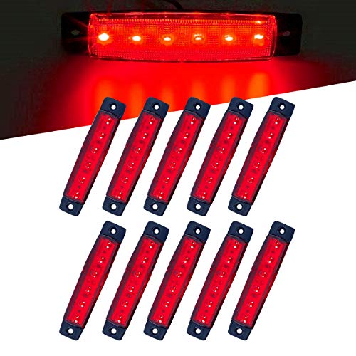Vouke 10Pcs Red 6 LED Side Marker Indicators,Rear Tail Light,Underglow Kit, Wheel Well Lights Universal fits Trailer Truck Lorry HGV Bus Boat Rv Lorries Jeep SUV etc - Thumbnail 7