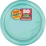 Amscan Big Party Pack 50 Count Paper Dessert Plates, 7-Inch, Robbins Egg Blue