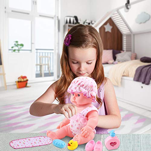 YOUNG CHOI'S Baby Soft Doll Bathtub Set Featuring Educational Doll with Bathtime Accessories, Wash Out Soap Bubbles Quality Doll Bath Toy Set for Kids to Have Fun Time - Thumbnail 3