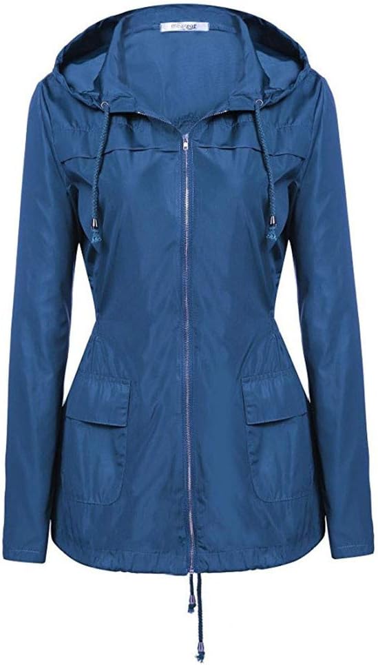 KUDICO Jacket Coat Womens Raincoat Hooded Zipper Slim Waist Tops Outwear Casual Windproof Waterproof Hoodie Sweatshirt
