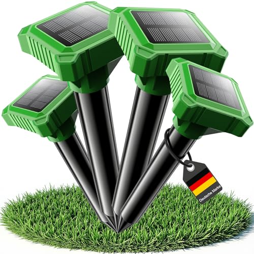 Mole Repeller, Powerful Vole Repeller & Mole Repeller Solar for Garden, Pack of 4 Vole Repelling Ultrasound, IP65 Waterproof Mole Repeller for Lawn, Yard, Farm