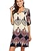 Halife Women Bohemian Neck Tie Vintage Printed Ethnic Style Summer Shift Dress Apricot,M