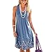 AELSON Womens Summer Casual Sleeveless Mini Printed Vest Dresses Blue