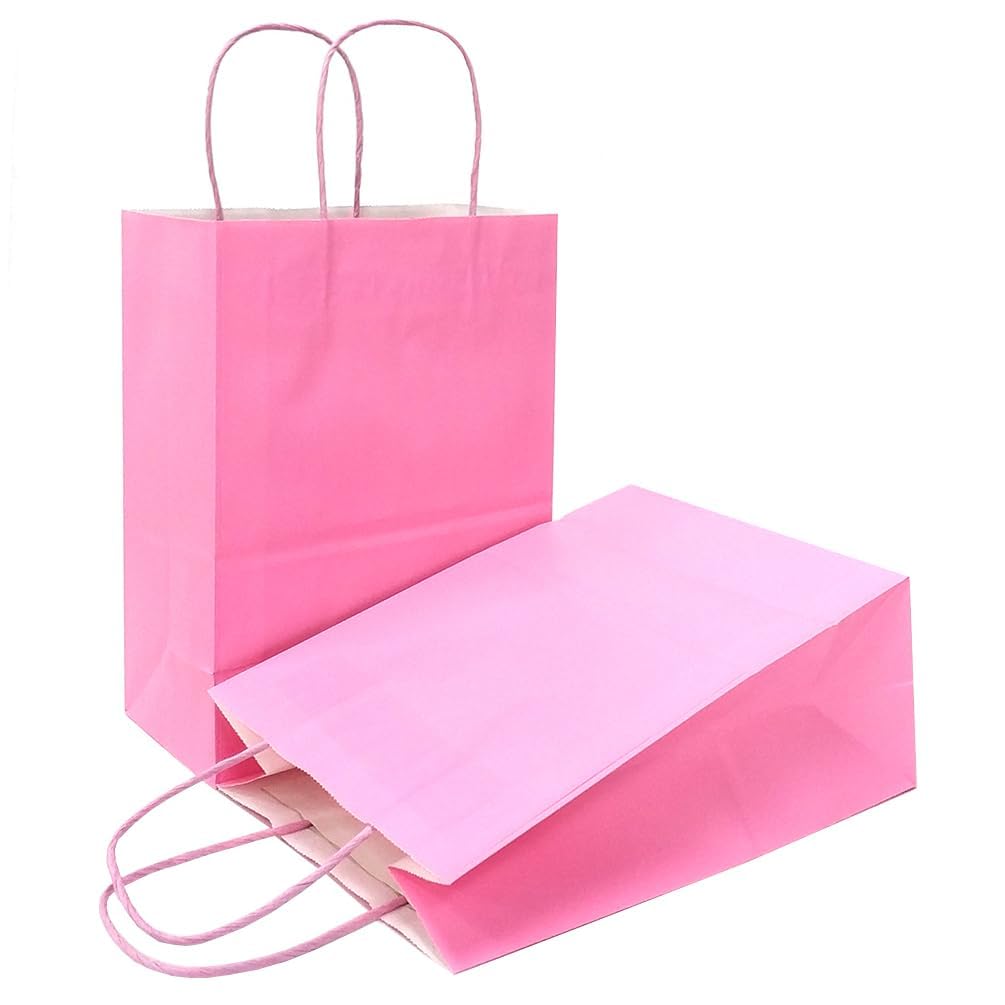 AZOWA Small Pink Gift Bags Mini Size Kraft Paper Bags With Handles (15 x 12 x 6 CM, Light Pink, 25 Pcs)