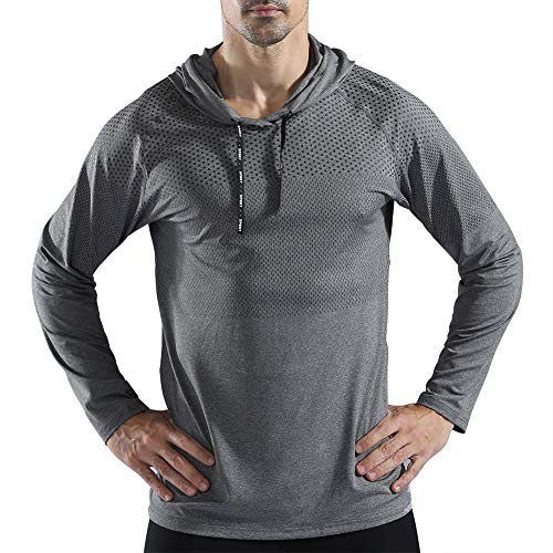 Gerlobal Mens Gym Workout Active Muscle Bodybuilding Long Sleeve Hoodies Casual Hooded Sweatshirts Light Grey,Large