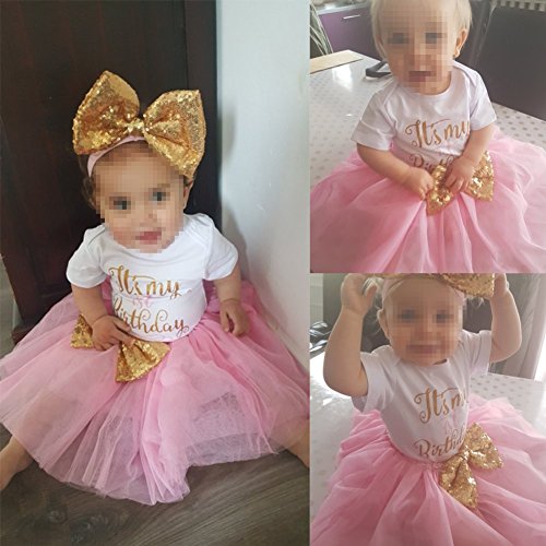 Newborn Baby Girl Princess It's My 1st/2nd Birthday Party Cake Smash Shinny Sequin Bow Tie Tulle Tutu Dress Outfit
