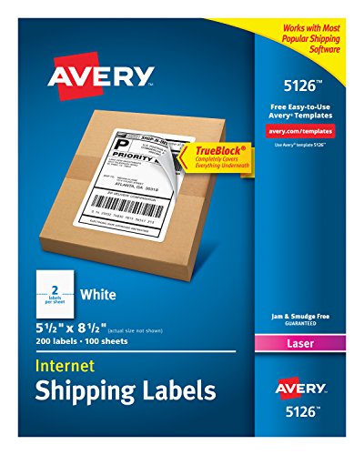Avery 5007278205126 Internet Shipping Labels with TrueBlock Technology for Laser Printers, 5-1/2" x 8-1/2", Box of 200, Case Pack of 5 (5126)