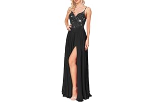 ForElise Formal Dress for Women 2025 Spaghetti Straps Lace Appliques Long Evening Gown with Slit