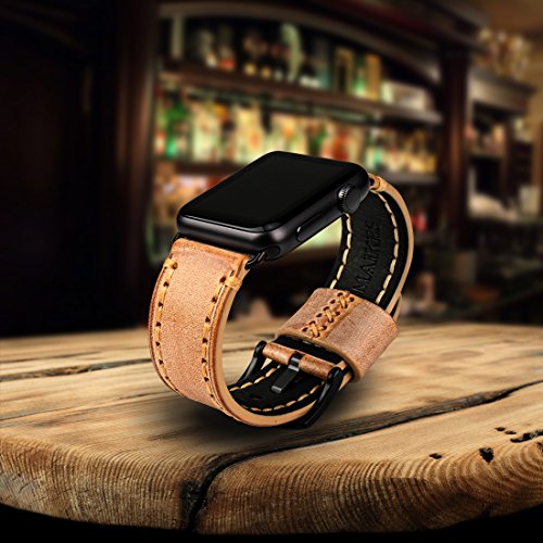MAIKES Special Bridle Leather Apple Watch Strap For iWatch Apple Watch Band 42mm 38mm Series 3 2 1 Watchband (For Apple Watch 38mm, Orange+Black Buckle)