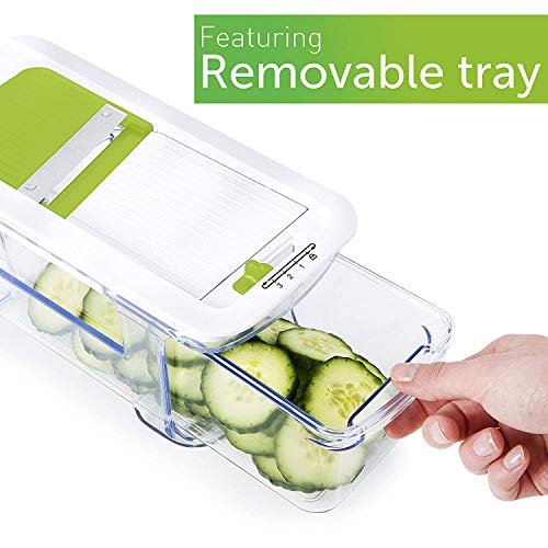 Adjustable Mandoline Slicer with Spiralizer Vegetable Slicer - Green Veggie Slicer Mandoline Food Slicer with Julienne Grater - V Slicer Mandoline Cutter Vegetable Cutter Zoodle Maker by Prep Naturals